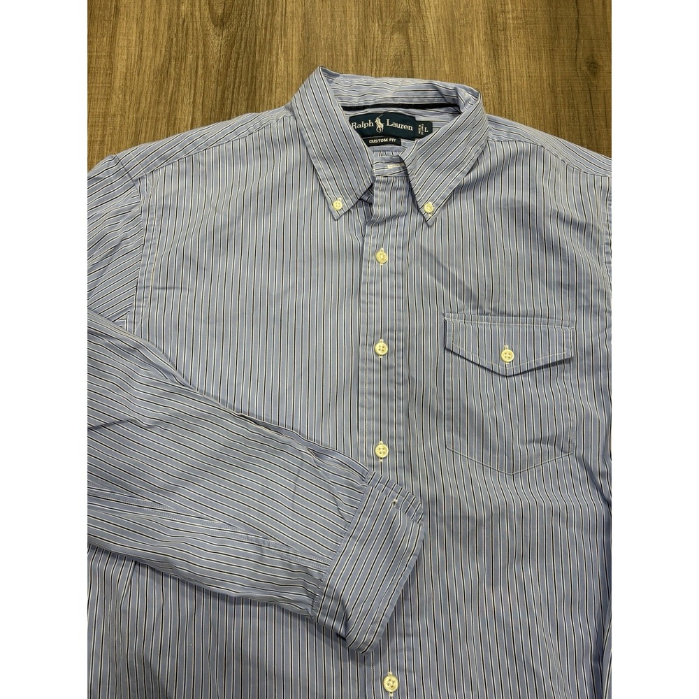 Ralph Lauren Long Sleeve Button‎ Down Men's Size Large Custom Fit Striped Shirt